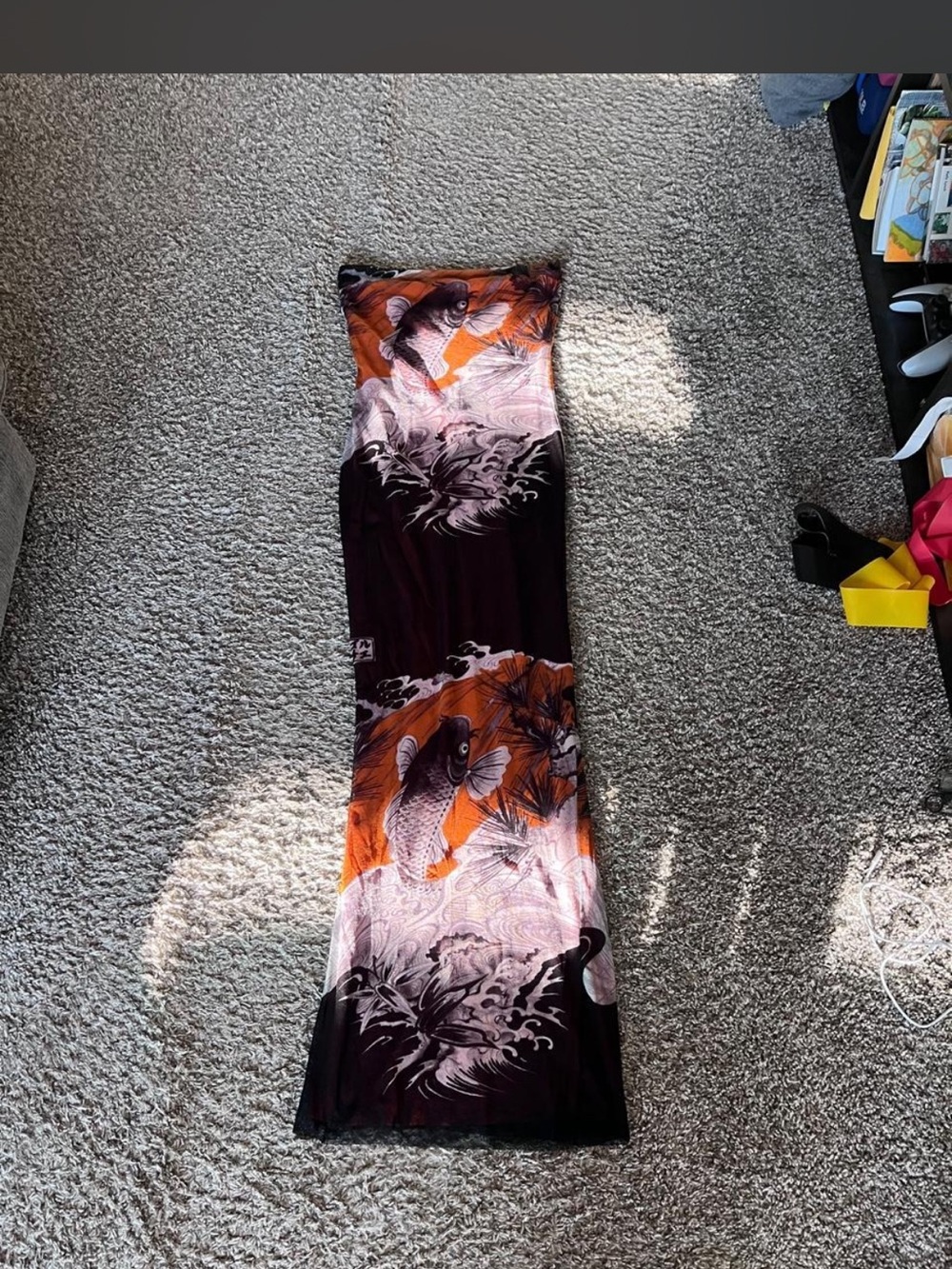 Sleeveless Koi Print Maxi Dress - Orange & Black